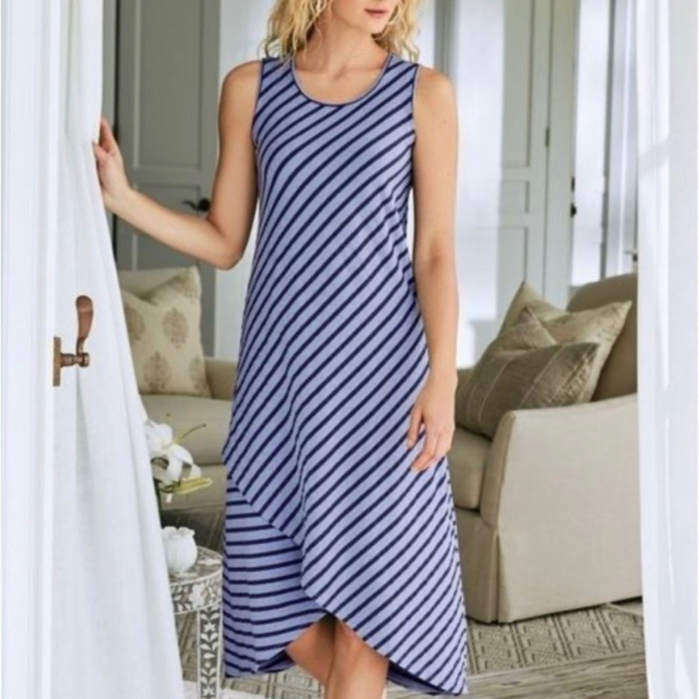 Soft Surroundings Sarina Striped Lavender Sleeveless Tank Dress Size Small